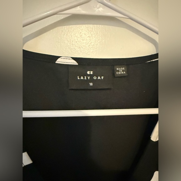 Lazy Oaf Black Happy Sad Puff Sleeve Mini Dress with White Smiley Faces Plus 18 - Picture 7 of 7